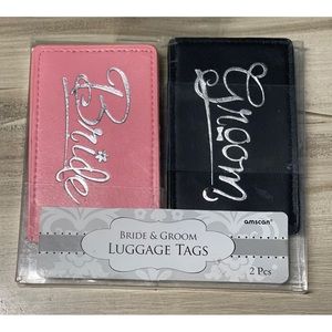 Bride & Groom Luggage Tags Pink & Black